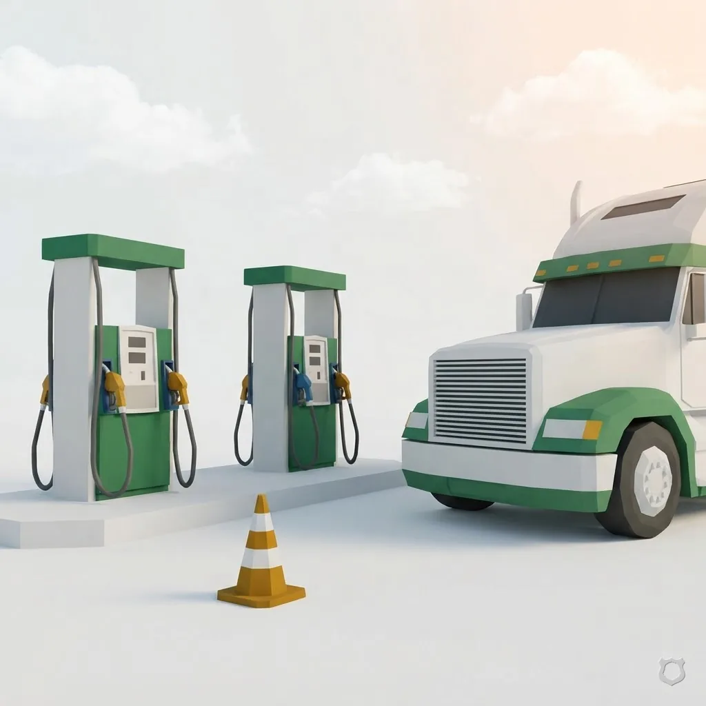 Low-poly render of a truck-stop fuel island